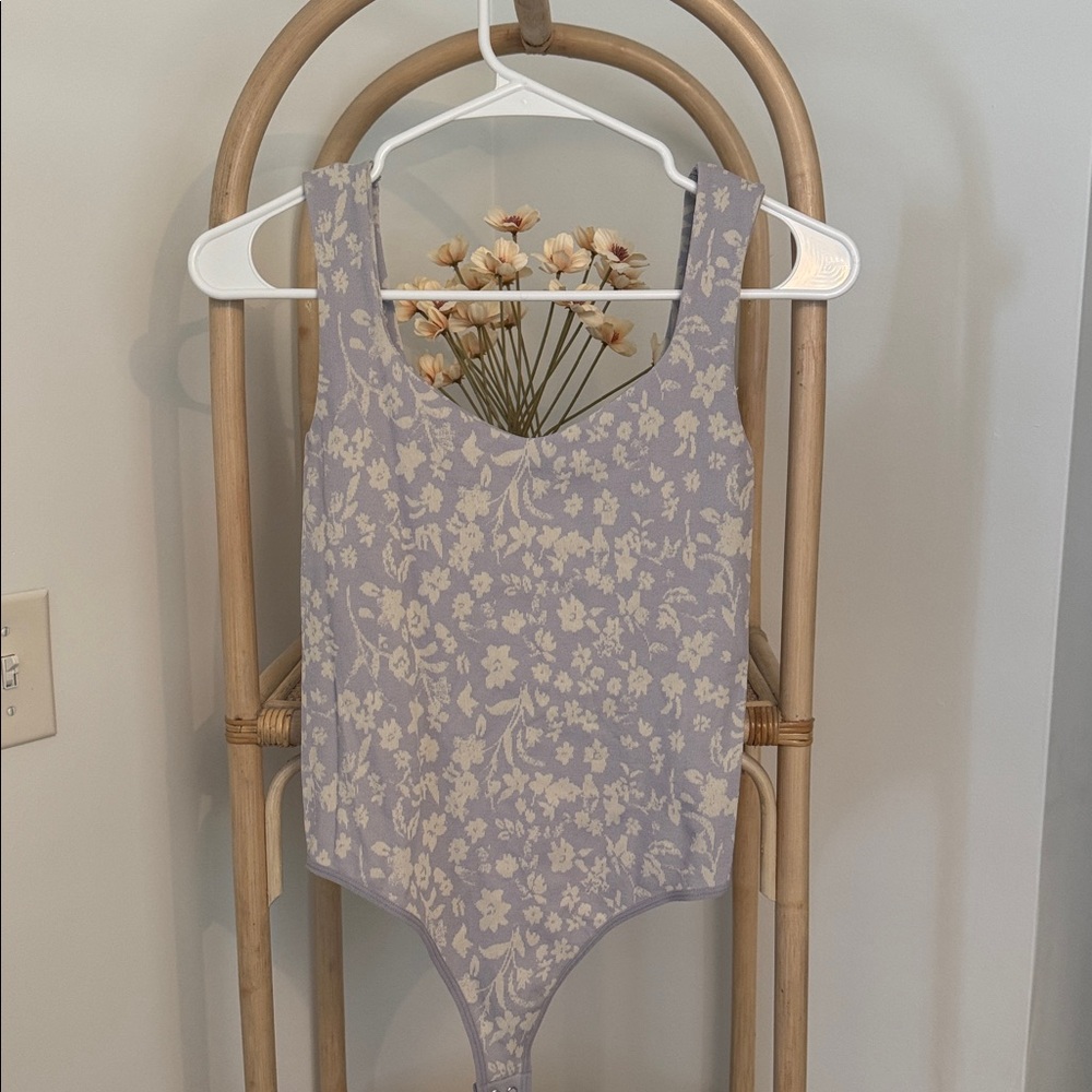 Free People Floral Bodysuit in Lavender and Cream